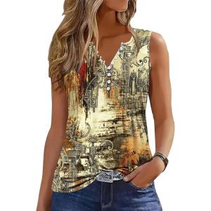 imageTank Tops for Women 2025 Summer Top Pleated Shirts Dressy Casual Loose Fit VNeck Button Down Sleeveless Tshirt BlouseFloral Dusk