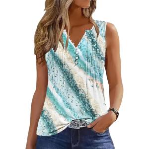 imageTank Tops for Women 2025 Summer Top Pleated Shirts Dressy Casual Loose Fit VNeck Button Down Sleeveless Tshirt BlouseStriped Foam