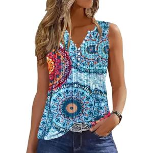 imageTank Tops for Women 2025 Summer Top Pleated Shirts Dressy Casual Loose Fit VNeck Button Down Sleeveless Tshirt BlouseStriped Green