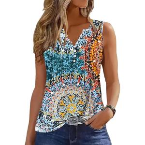 imageTank Tops for Women 2025 Summer Top Pleated Shirts Dressy Casual Loose Fit VNeck Button Down Sleeveless Tshirt BlouseStriped Yellow