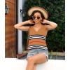 imageDisamer Summer Tank Tops for Women 2025 Trendy Spring Fashion Cute Printed Loose Fit Workout V Neck Sleeveless ShirtsStriped Brown