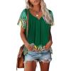imageDisamer Summer Tops for Women 2025 Trendy Boho Floral Tank House Short Sleeve Shirts Loose Fit Casual Dressy Basic TeeFlower Feather Green