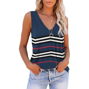 imageDisamer Summer Tank Tops for Women 2025 Trendy Spring Fashion Cute Printed Loose Fit Workout V Neck Sleeveless ShirtsColor Blue