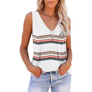 imageDisamer Summer Tank Tops for Women 2025 Trendy Spring Fashion Cute Printed Loose Fit Workout V Neck Sleeveless ShirtsColor White