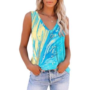 imageDisamer Summer Tank Tops for Women 2025 Trendy Spring Fashion Cute Printed Loose Fit Workout V Neck Sleeveless ShirtsDye Starry Sky
