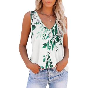 imageDisamer Summer Tank Tops for Women 2025 Trendy Spring Fashion Cute Printed Loose Fit Workout V Neck Sleeveless ShirtsFlower Leaf