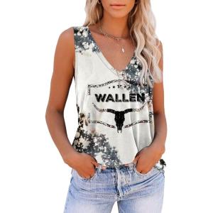 imageDisamer Summer Tank Tops for Women 2025 Trendy Spring Fashion Cute Printed Loose Fit Workout V Neck Sleeveless ShirtsPrint Black