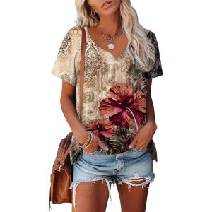 imageDisamer Summer Tops for Women 2025 Trendy Boho Floral Tank House Short Sleeve Shirts Loose Fit Casual Dressy Basic TeeFlower Morning Glory
