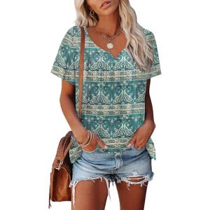 imageDisamer Summer Tops for Women 2025 Trendy Boho Floral Tank House Short Sleeve Shirts Loose Fit Casual Dressy Basic TeeFlower Retro