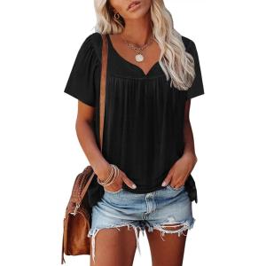 imageDisamer Summer Tops for Women 2025 Trendy Boho Floral Tank House Short Sleeve Shirts Loose Fit Casual Dressy Basic TeePure Black