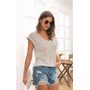 imageDisamer Summer Cap Sleeve Tank Tops for Women Trendy 2025 Loose Fit Basic Solid Color V Neck Short Sleeve ShirtsA Pure Apricot