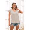 imageDisamer Summer Cap Sleeve Tank Tops for Women Trendy 2025 Loose Fit Basic Solid Color V Neck Short Sleeve ShirtsA Pure Apricot
