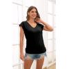 imageDisamer Summer Cap Sleeve Tank Tops for Women Trendy 2025 Loose Fit Basic Solid Color V Neck Short Sleeve ShirtsA Pure Black