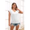 imageDisamer Summer Cap Sleeve Tank Tops for Women Trendy 2025 Loose Fit Basic Solid Color V Neck Short Sleeve ShirtsA Pure White