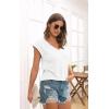imageDisamer Summer Cap Sleeve Tank Tops for Women Trendy 2025 Loose Fit Basic Solid Color V Neck Short Sleeve ShirtsA Pure White