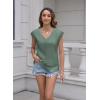 imageDisamer Summer Cap Sleeve Tank Tops for Women Trendy 2025 Loose Fit Basic Solid Color V Neck Short Sleeve ShirtsB Lace Green