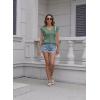 imageDisamer Summer Cap Sleeve Tank Tops for Women Trendy 2025 Loose Fit Basic Solid Color V Neck Short Sleeve ShirtsB Lace Green