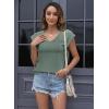 imageDisamer Summer Cap Sleeve Tank Tops for Women Trendy 2025 Loose Fit Basic Solid Color V Neck Short Sleeve ShirtsB Lace Green