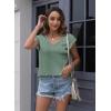 imageDisamer Summer Cap Sleeve Tank Tops for Women Trendy 2025 Loose Fit Basic Solid Color V Neck Short Sleeve ShirtsB Lace Green