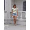 imageDisamer Summer Cap Sleeve Tank Tops for Women Trendy 2025 Loose Fit Basic Solid Color V Neck Short Sleeve ShirtsFlower Leaf