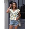 imageDisamer Summer Cap Sleeve Tank Tops for Women Trendy 2025 Loose Fit Basic Solid Color V Neck Short Sleeve ShirtsFlower Leaf