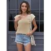 imageDisamer Summer Cap Sleeve Tank Tops for Women Trendy 2025 Loose Fit Basic Solid Color V Neck Short Sleeve ShirtsLiu a Apricot