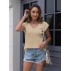 imageDisamer Summer Cap Sleeve Tank Tops for Women Trendy 2025 Loose Fit Basic Solid Color V Neck Short Sleeve ShirtsLiu a Apricot