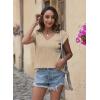 imageDisamer Summer Cap Sleeve Tank Tops for Women Trendy 2025 Loose Fit Basic Solid Color V Neck Short Sleeve ShirtsLiu a Apricot