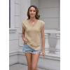 imageDisamer Summer Cap Sleeve Tank Tops for Women Trendy 2025 Loose Fit Basic Solid Color V Neck Short Sleeve ShirtsLiu a Apricot
