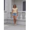 imageDisamer Summer Cap Sleeve Tank Tops for Women Trendy 2025 Loose Fit Basic Solid Color V Neck Short Sleeve ShirtsLiu a Apricot