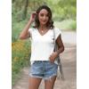 imageDisamer Summer Cap Sleeve Tank Tops for Women Trendy 2025 Loose Fit Basic Solid Color V Neck Short Sleeve ShirtsLiu a White