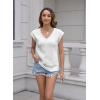 imageDisamer Summer Cap Sleeve Tank Tops for Women Trendy 2025 Loose Fit Basic Solid Color V Neck Short Sleeve ShirtsLiu a White