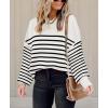 imageFall Sweaters for Women 2024 Long Sleeve Side Slit Striped Crew Neck Knit Tops Loose Fit Oversized Pullover Tops