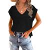 imageDisamer Summer Cap Sleeve Tank Tops for Women Trendy 2025 Loose Fit Basic Solid Color V Neck Short Sleeve ShirtsA Pure Black