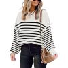 imageFall Sweaters for Women 2024 Long Sleeve Side Slit Striped Crew Neck Knit Tops Loose Fit Oversized Pullover Tops