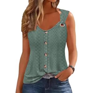 imageDisamer Tank Tops for Women 2025 Vacation Summer Spring Outfits Lace V Neck Button Down Loose Fit Sleeveless T ShirtsLace Green