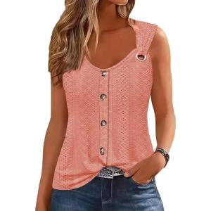 imageDisamer Tank Tops for Women 2025 Vacation Summer Spring Outfits Lace V Neck Button Down Loose Fit Sleeveless T ShirtsLace Orange