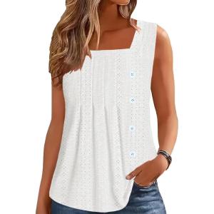 imageDisamer Womens Tank Tops 2025 Pleated Spring Outfis Crochet Square Collar Floral Button Down Summer Top Sleeveless ShirtsLace White