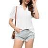 imageDisamer Womens Summer Tops Casual V Neck Pleated Puff Sleeve T Shirts Fashion Loose Tunic BlouseLace White