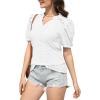 imageDisamer Womens Summer Tops Casual V Neck Pleated Puff Sleeve T Shirts Fashion Loose Tunic BlouseLace White
