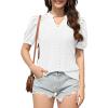 imageDisamer Womens Summer Tops Casual V Neck Pleated Puff Sleeve T Shirts Fashion Loose Tunic BlouseLace White