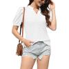 imageDisamer Womens Summer Tops Casual V Neck Pleated Puff Sleeve T Shirts Fashion Loose Tunic BlouseLace White