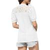 imageDisamer Womens Summer Tops Casual V Neck Pleated Puff Sleeve T Shirts Fashion Loose Tunic BlouseLace White