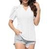 imageDisamer Womens Summer Tops Casual V Neck Pleated Puff Sleeve T Shirts Fashion Loose Tunic BlouseLace White