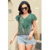 imageDisamer Womens Summer Tops Ruffle Short Sleeve T Shirts Spring 2025 V Neck Pleated Dressy Casual Floral Blouses TunicFloral Green