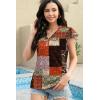 imageDisamer Womens Summer Tops Ruffle Short Sleeve T Shirts Spring 2025 V Neck Pleated Dressy Casual Floral Blouses TunicPlaid Orange