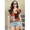 imageDisamer Womens Summer Tops Ruffle Short Sleeve T Shirts Spring 2025 V Neck Pleated Dressy Casual Floral Blouses TunicPlaid Orange