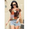 imageDisamer Womens Summer Tops Ruffle Short Sleeve T Shirts Spring 2025 V Neck Pleated Dressy Casual Floral Blouses TunicPlaid Orange
