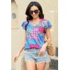 imageDisamer Womens Summer Tops Ruffle Short Sleeve T Shirts Spring 2025 V Neck Pleated Dressy Casual Floral Blouses TunicPlaid Purple