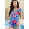 imageDisamer Womens Summer Tops Ruffle Short Sleeve T Shirts Spring 2025 V Neck Pleated Dressy Casual Floral Blouses TunicPlaid Purple